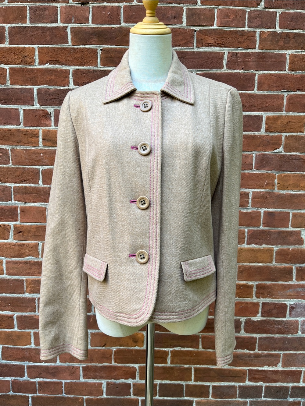 Y2K GAP Beige Wool Jacket with Pink Trim